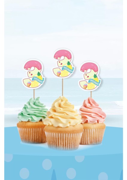 Summer Yaz Temalı 3 Yaşında * Cupcake Süsü '10LU