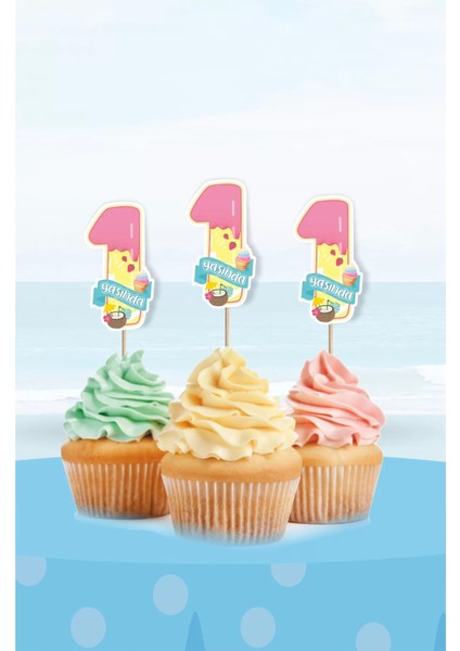 Summer Yaz Temalı * 1 Yaşında Cupcake Süsü '10LU