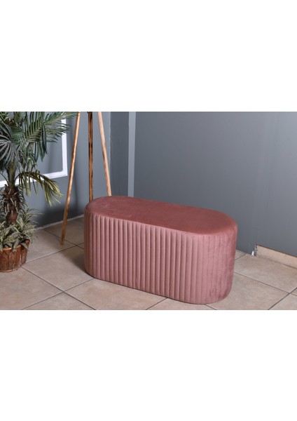 Velluto Lungo Lounge Gül Kurusu Puf - 90cm Oval Dekoratif Puf Koltuk