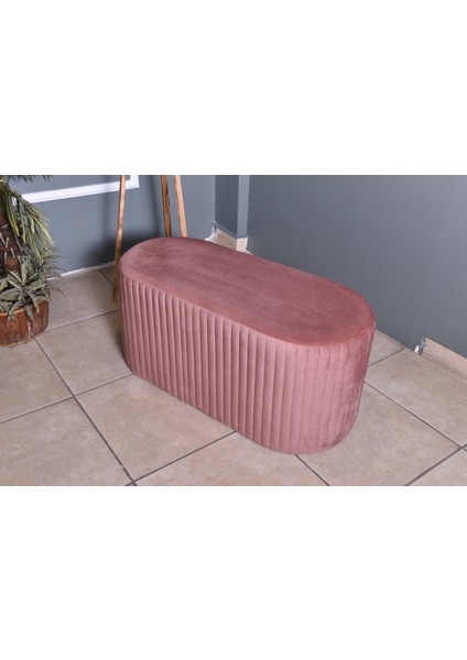 Velluto Lungo Lounge Gül Kurusu Puf - 90cm Oval Dekoratif Puf Koltuk