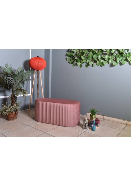 Velluto Lungo Lounge Gül Kurusu Puf - 90cm Oval Dekoratif Puf Koltuk