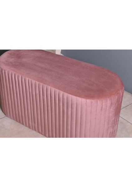 Velluto Lungo Lounge Gül Kurusu Puf - 90cm Oval Dekoratif Puf Koltuk