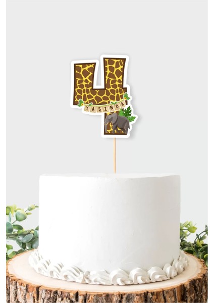 Safari Temalı 4 Yaşında (Dört) Pasta Süsü *kalın Kağıt