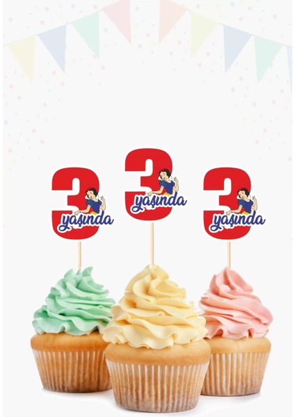 Pamuk Prenses Temalı * 3 (Üç) Yaşında Cupcake Süsü '10LU
