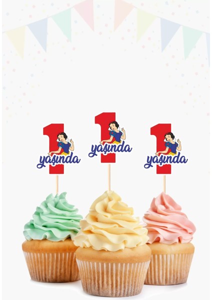 Pamuk Prenses Temalı * 1 (Bir) Yaşında Cupcake Süsü '10LU