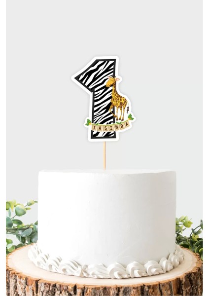 Safari Temalı 1 Yaşında (Bir) Pasta Süsü *kalın Kağıt