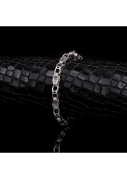 925 Ayar Gümüş Desen Motifli Erkek Bileklik