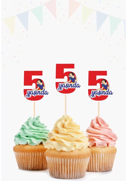 Pamuk Prenses Temalı * 5 (Beş) Yaşında Cupcake Süsü '10LU
