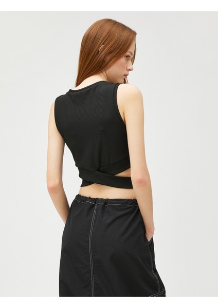 Crop Fitilli Atlet Bisiklet Yaka Bel Detaylı