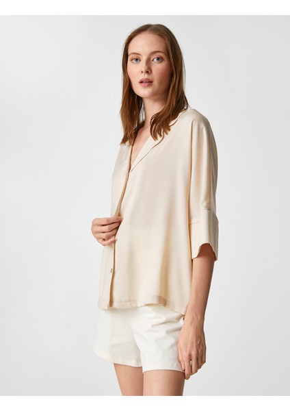 Saten Pijama Üstü Düğmeli Gömlek Yaka Kısa Kollu10 fiyatları