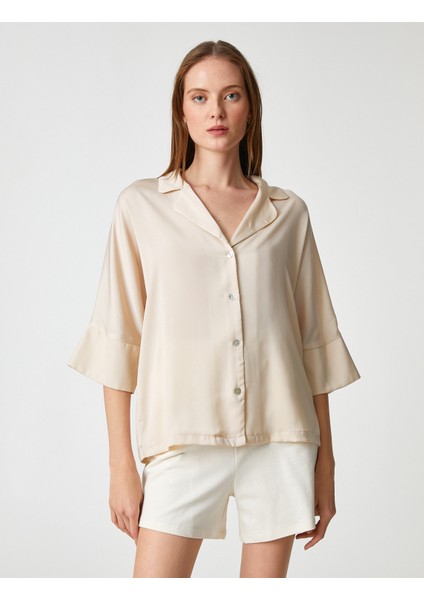 Saten Pijama Üstü Düğmeli Gömlek Yaka Kısa Kollu10 modelleri
