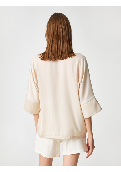 Saten Pijama Üstü Düğmeli Gömlek Yaka Kısa Kollu10 fırsatları