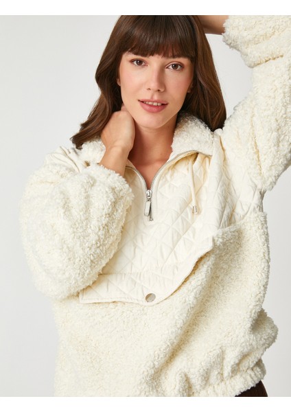 Şahika Ercümen x Koton - Peluş Detaylı Cepli Kapitone Kapüşonlu Sweatshirt fiyatları