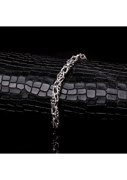 925 Ayar Gümüş Nokta Desen Motifli Erkek Bileklik