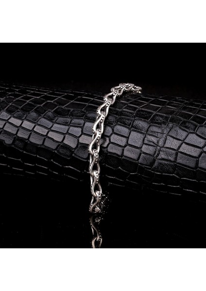 925 Ayar Gümüş Nokta Desen Motifli Erkek Bileklik