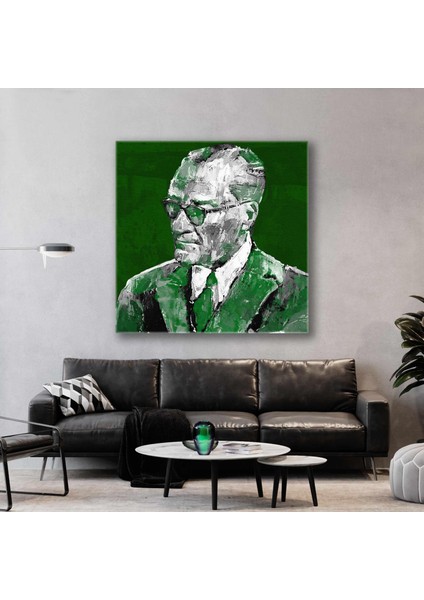 Mustafa Kemal Atatürk Imzası Yeşil ve Beyaz Kanvas Tablo