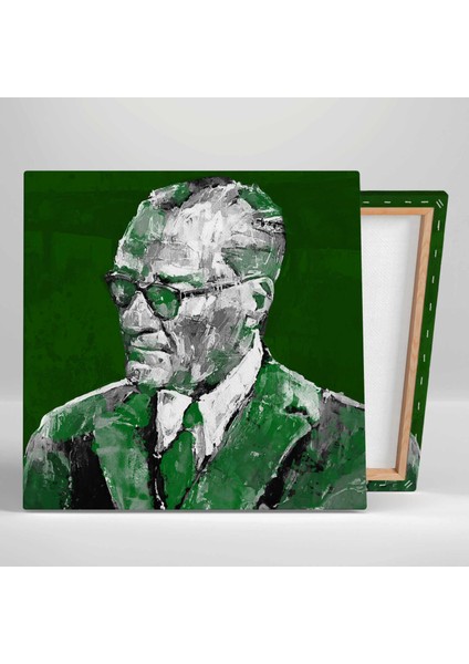 Mustafa Kemal Atatürk Imzası Yeşil ve Beyaz Kanvas Tablo