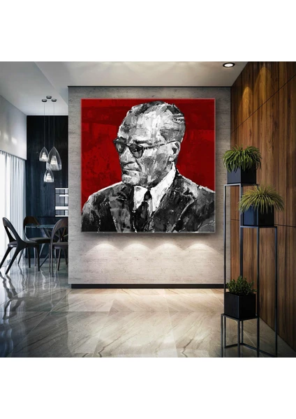 SML Tablo Mustafa Kemal Atatürk Imzası Siyah ve Beyaz Kırmızı Kanvas Tablo