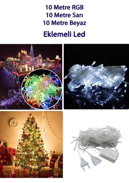 30 Metre Fonksiyonlu Eklemeli 10AR Metre Rgb+Sarı+Beyaz LED Dekor LED Çam Ağacı Süsü Yılbaşı Süs