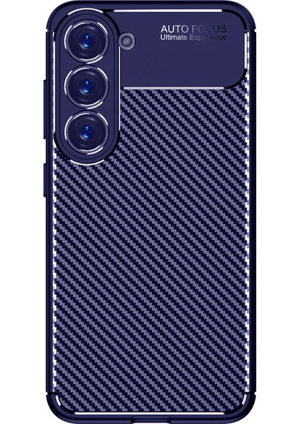 Caseworld Samsun Galaxy S23 ile Uyumlu Kapak Kamera Korumalı Karbon Tasarımlı Silikon Kılıf - Lacivert