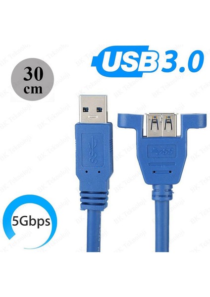 USB 3.0 Panel Tipi Erkek Dişi Uzatma Kablosu - Panel Mount - 30CM