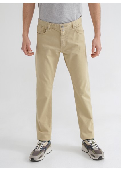 Normal Bel Slim Paça Bej Erkek Chino Pantolon Desta