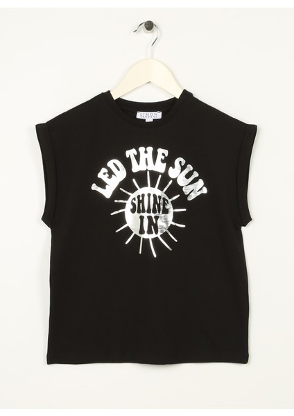 Baskılı Siyah Kız Çocuk T-Shirt Sun Girl-23