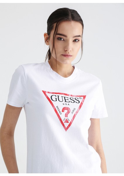 Bisiklet Yaka Beyaz Kadın T-Shirt W2BI69K8FQ1G011