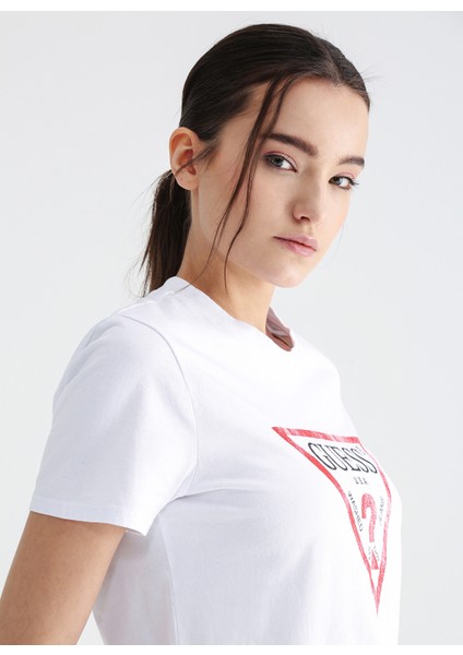 Bisiklet Yaka Beyaz Kadın T-Shirt W2BI69K8FQ1G011