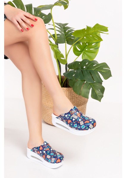 Lacivert Ilk Yardımm Desenli Kapalı Airmax Bayan Sabo Terlik 914 fiyatları