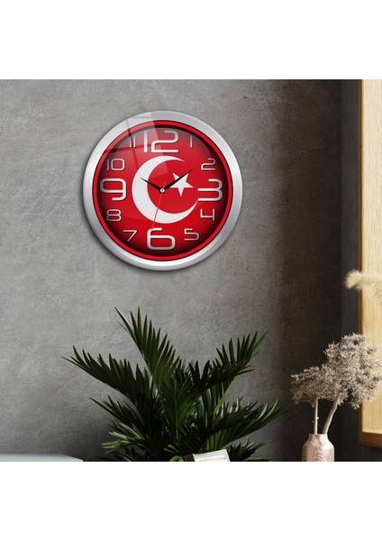 Cam Saat | Türk Bayrağı | ÇAP40CM