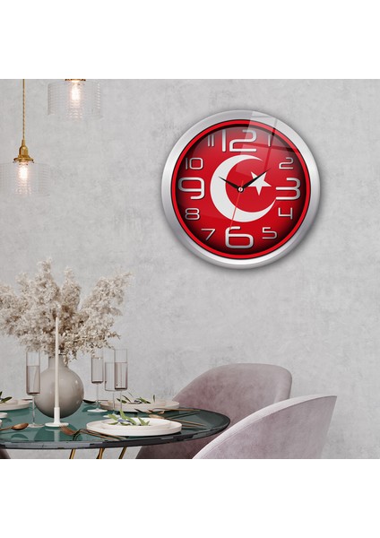 Cam Saat | Türk Bayrağı | ÇAP40CM