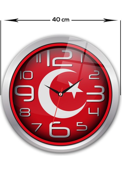 Cam Saat | Türk Bayrağı | ÇAP40CM