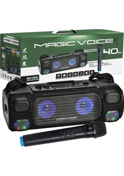 MV-7001 VHF EL MİK USB+SD+BT+UK 40 WATT IŞIKLI ŞARJLI SEYYAR ANFİ
