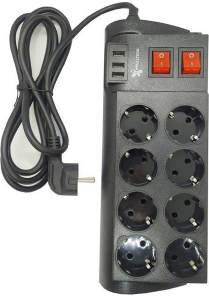 Ftr-08 8'li Termal Akım Korumalı 3 USB Li Priz