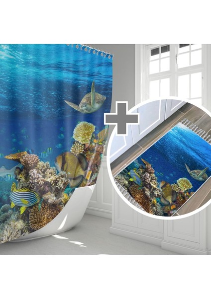 Zethome Aquarium Banyo Paspas Ve Tek Kanat Duş Perdesi 1x180x200 Cm Set