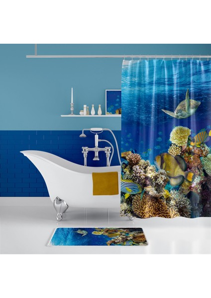 Zethome Aquarium Banyo Paspas Ve Tek Kanat Duş Perdesi 1x180x200 Cm Set