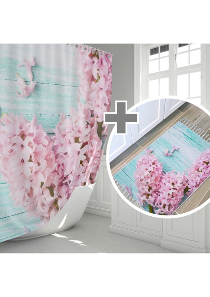 Zethome Lilac Banyo Paspas Ve Tek Kanat Duş Perdesi 1x120x200 Cm Set