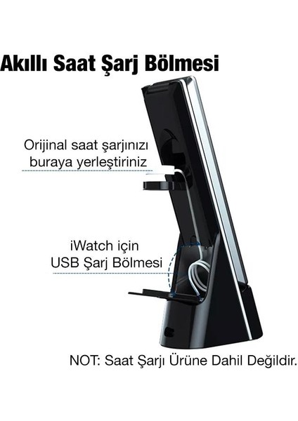 7in1 15W Kablosuz Şarjlı Katlanabilir Masa Lambası, 3 Modlu Işık, Saatli,alarmlı Masa Lambası