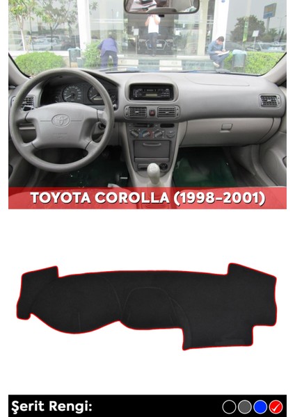 Toyota Corolla (1998-2001) 3D Torpido Koruma Kılıfı - Ön Göğüs Kaplama - Kırmızı Şerit