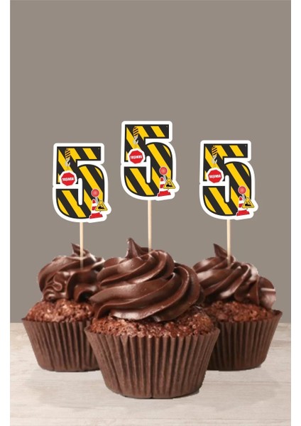 Iş Makinaları Temalı * 5 (Beş) Yaşında Cupcake Süsü '10LU