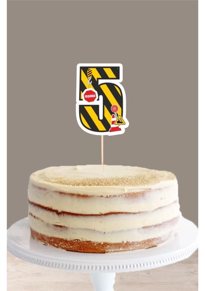 Iş Makinaları Temalı 5 Yaşında (Beş) Pasta Süsü *kalın Kağıt