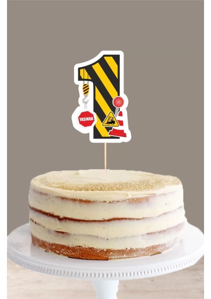 Iş Makinaları Temalı 1 Yaşında (Bir) Pasta Süsü *kalın Kağıt