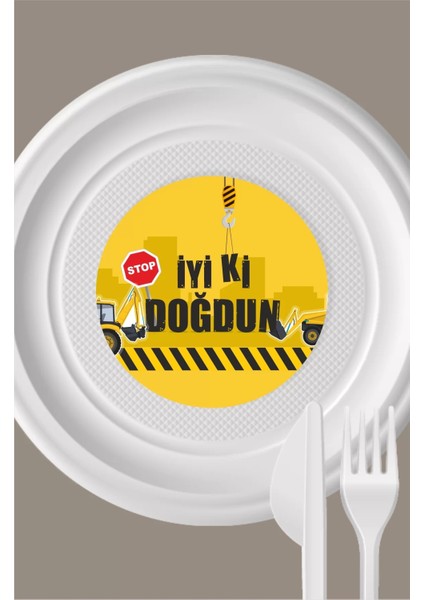 Iş Makinası Temalı Tabak Sticker 15'li * Yapışkanlı Kağıt