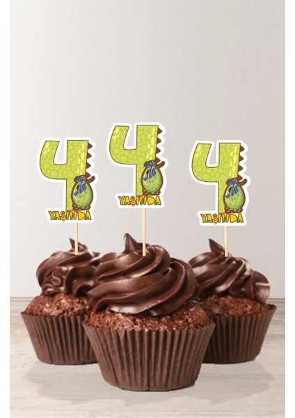 Dinazor Temalı * 4 (Dört) Yaşında Cupcake Süsü '10LU