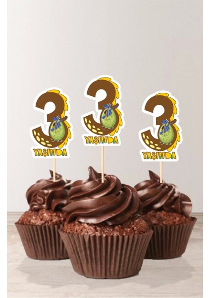Dinazor Temalı * 3 (Üç) Yaşında Cupcake Süsü '10LU