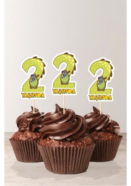 Dinazor Temalı * 2 (Iki) Yaşında Cupcake Süsü '10LU