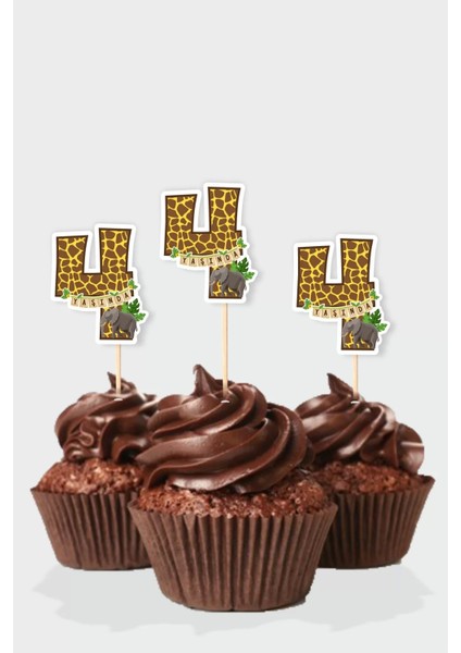 Safari Temalı * 4 (Dört) Yaşında Cupcake Süsü '10LU