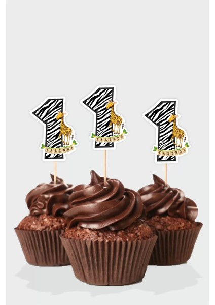 Safari Temalı * 1 (Bir) Yaşında Cupcake Süsü '10LU