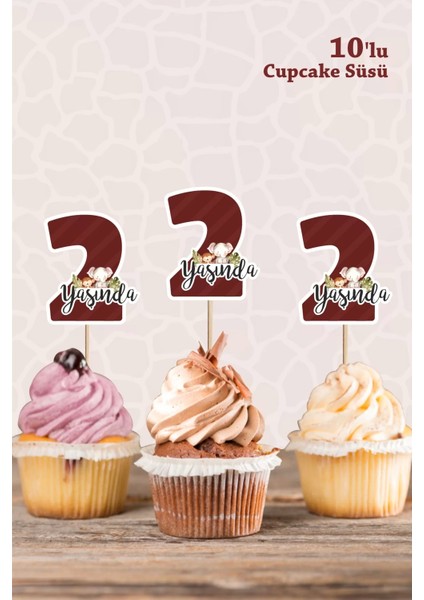 Safari Hayvanları Pastel 2 Yaşında Cupcake Süsü *10'lu Kalın Kağıt